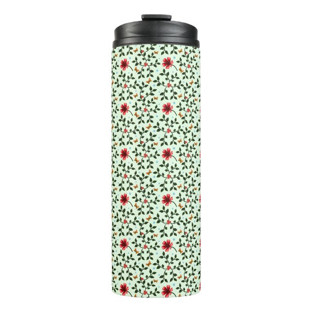 Whimsical Folk Floral Butterfly Pattern  Thermal Tumbler (Front)