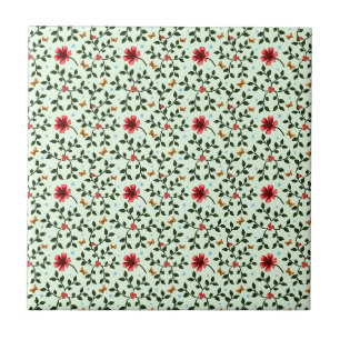 Whimsical Folk Floral Butterfly Pattern Tile