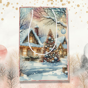 Whimsical Folk Village Christmas Medium Gift Bag
