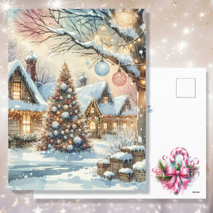 Whimsical Folk Village Personalised Christmas Holiday Postcard