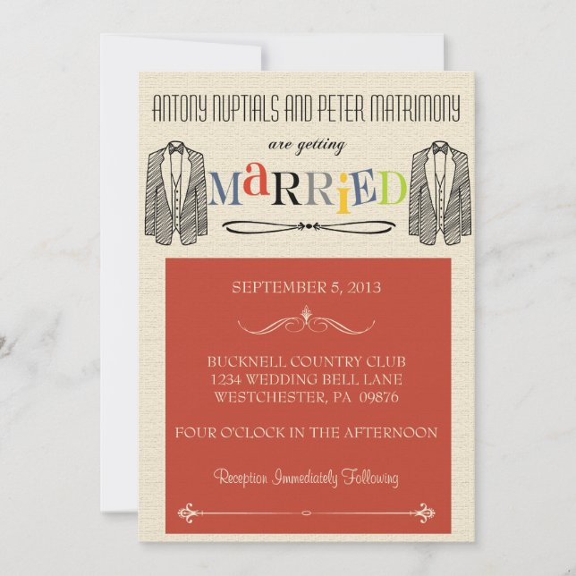 Whimsical Font Gay Wedding Invitations (Front)