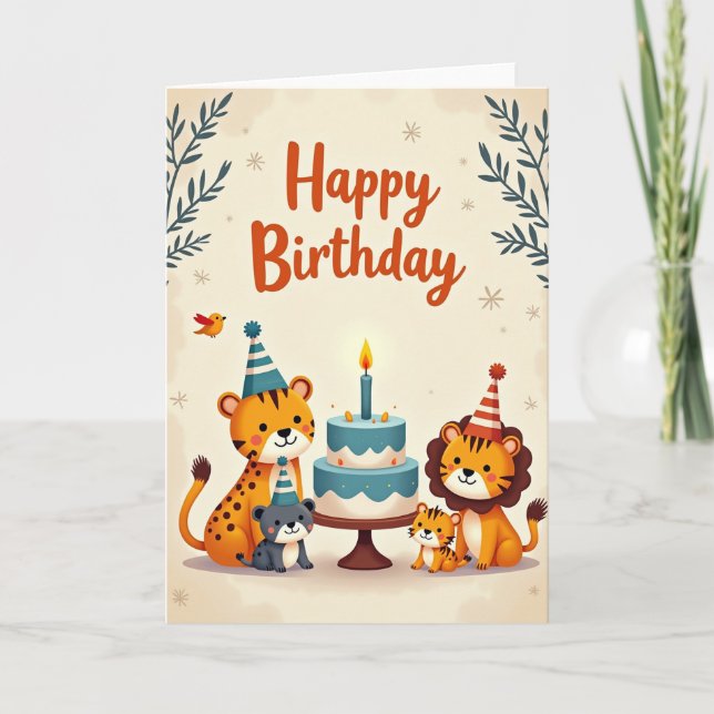 Whimsical Forest Animals Birthday Card (Front)