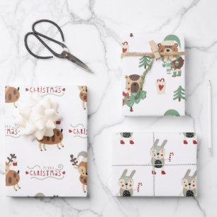 Whimsical Forest Animals Christmas Wrapping Paper Sheet