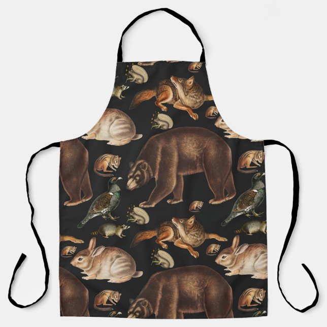 Whimsical Forest Animals Floral Pattern Apron (Front)