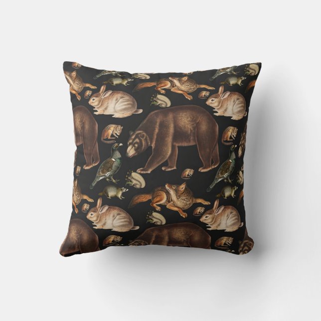 Whimsical Forest Animals Floral Pattern Cushion (Back)