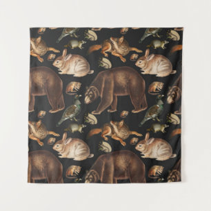 Whimsical Forest Animals Floral Pattern Tapestry