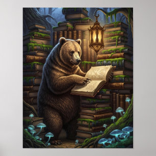 Whimsical Forest Bear Librarian   Magical Fantasy  Poster