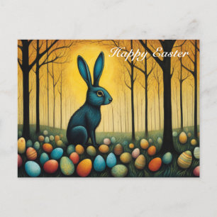 Whimsical Forest Bunny Easter Eggs Holiday Postcard