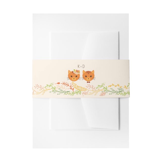Whimsical Forest Cats (Cream) Rustic Wedding Invitation Belly Band (Front Example)