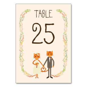 Whimsical Forest Cats (Cream) Wedding Table Table Number
