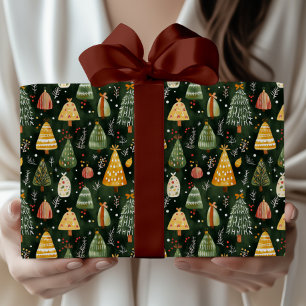 Whimsical Forest Christmas Tree Pattern Wrapping Paper