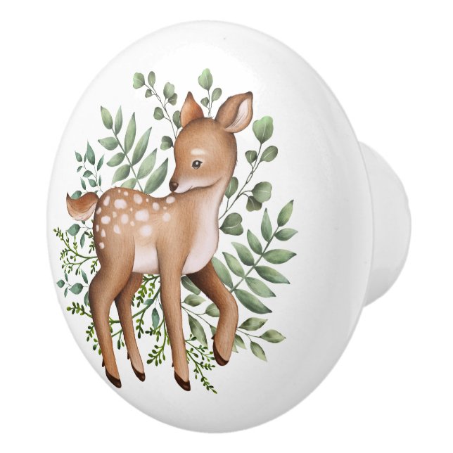 Whimsical Forest Deer Woodland Greenery Nursery Ceramic Knob (Right)