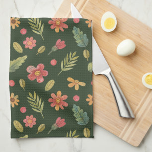 Whimsical Forest Flowers & Leaves  Tea Towel