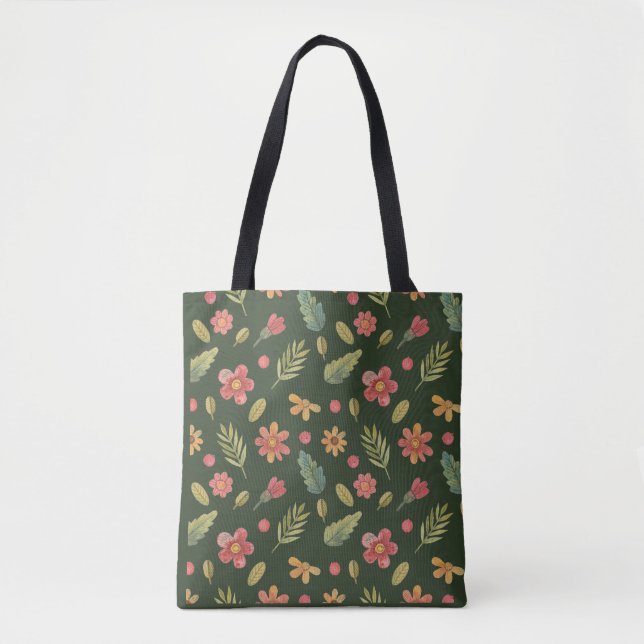 Whimsical Forest Flowers Tote Bag (Front)