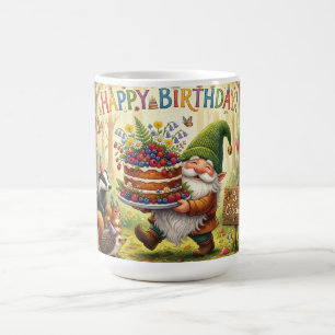 Whimsical Forest Garden Gnome Birthday Design Coffee Mug