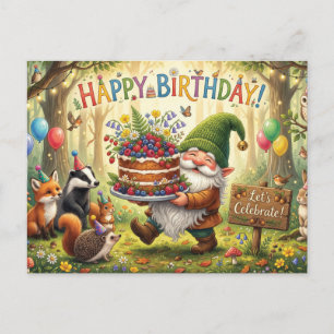 Whimsical Forest Garden Gnome Birthday Design Holiday Postcard