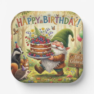 Whimsical Forest Garden Gnome Birthday Design Paper Plate