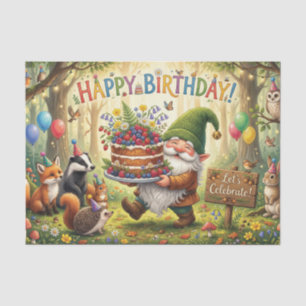 Whimsical Forest Garden Gnome Birthday Design Tissue Paper