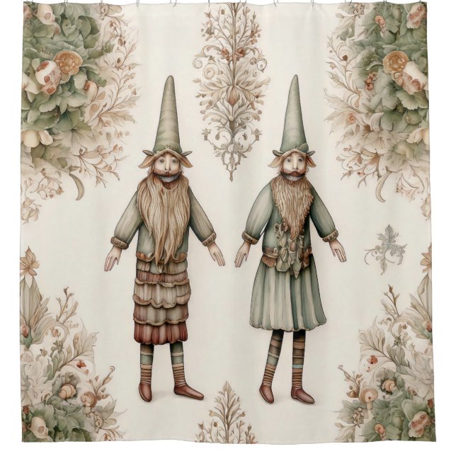 Whimsical Forest Gnomes & Botanical (1) Shower Curtain (Front)