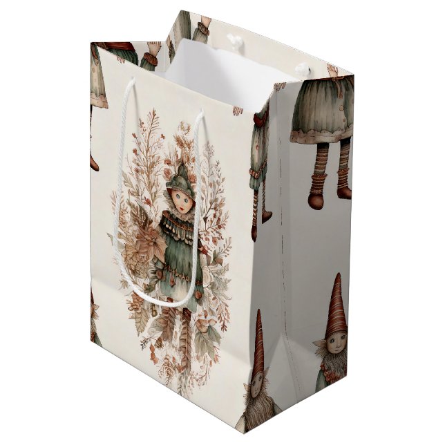 Whimsical Forest Gnomes & Botanical (2) Medium Gift Bag (Front Angled)