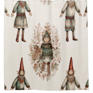 Whimsical Forest Gnomes & Botanical (2) Shower Curtain