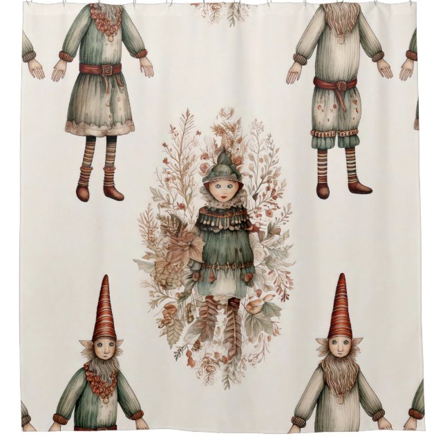 Whimsical Forest Gnomes & Botanical (2) Shower Curtain (Front)