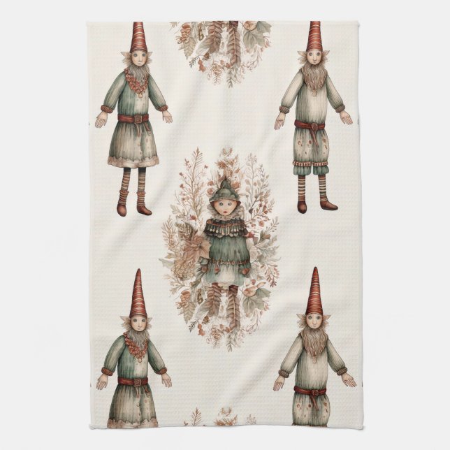 Whimsical Forest Gnomes & Botanical (2) Tea Towel (Vertical)