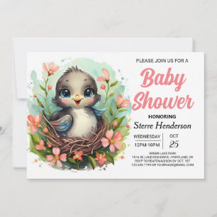 Whimsical Forest Modern Bird Baby Shower Invitation