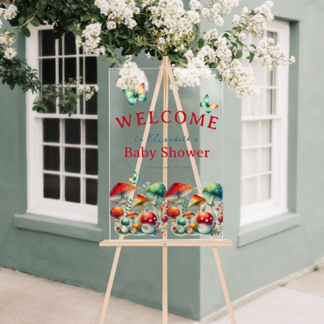Whimsical Forest Mushroom Baby Shower Welcome Acrylic Sign (Whimsical Forest Mushroom Baby Shower Welcome Acrylic Sign)