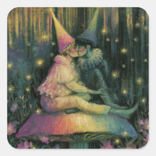 Whimsical Forest Mushroom Fairy Tale Romance Art Square Sticker
