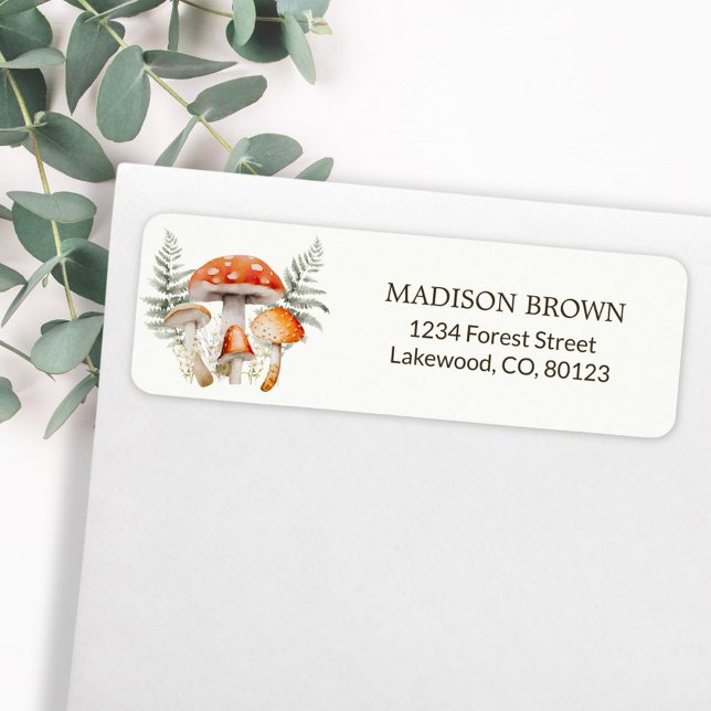 Whimsical Forest Mushroom Farmhouse return address (In situ, on envelope)