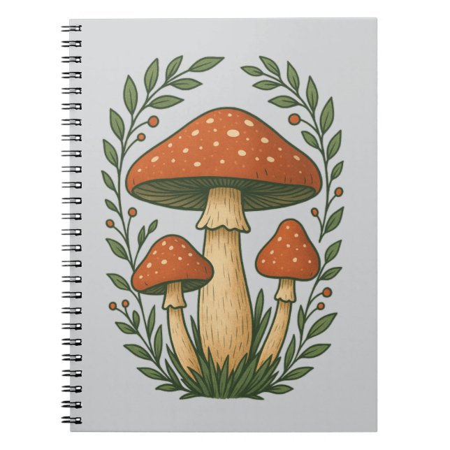 Whimsical Forest Mushroom Illustration Notebook (Front)