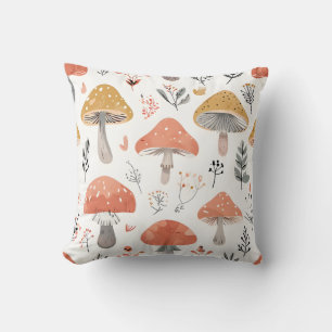 Whimsical Forest Mushroom Pattern Throw Pillow