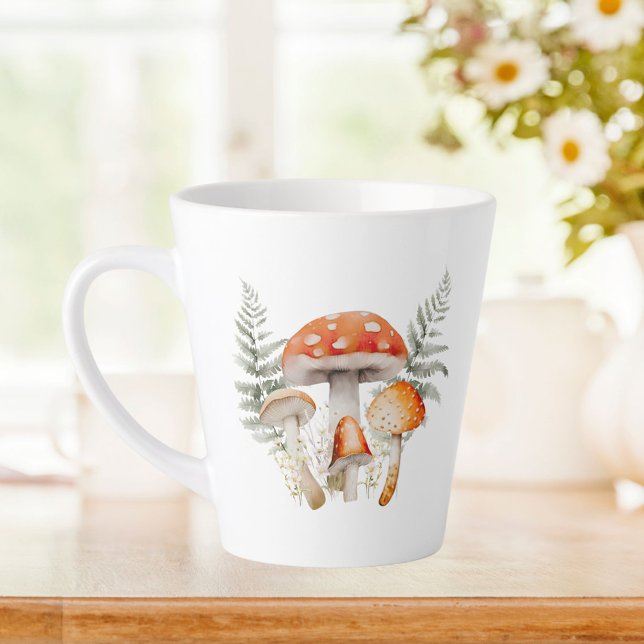 Whimsical Forest Mushroom Vintage Farmhouse  Latte Mug (In situ, kitchen table)