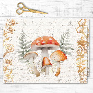 Whimsical Forest Mushroom Vintage letter Decoupage Wrapping Paper Sheet