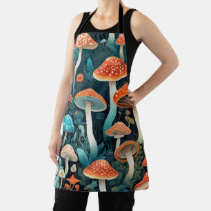 Whimsical Forest Mushrooms Illustration Apron