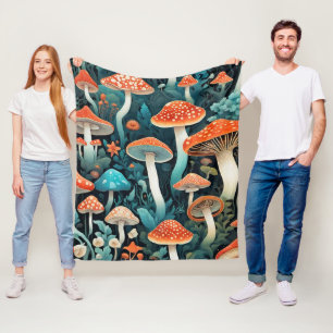 Whimsical Forest Mushrooms Illustration Fleece Blanket