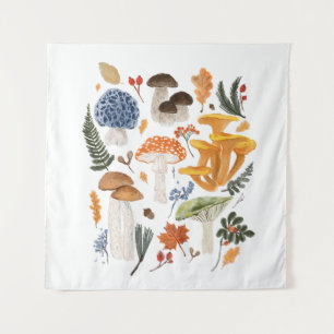 Whimsical Forest Mushrooms Watercolor illustration Tapestry