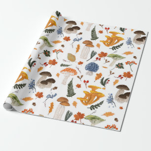 Whimsical Forest Mushrooms Watercolor Wrapping Paper