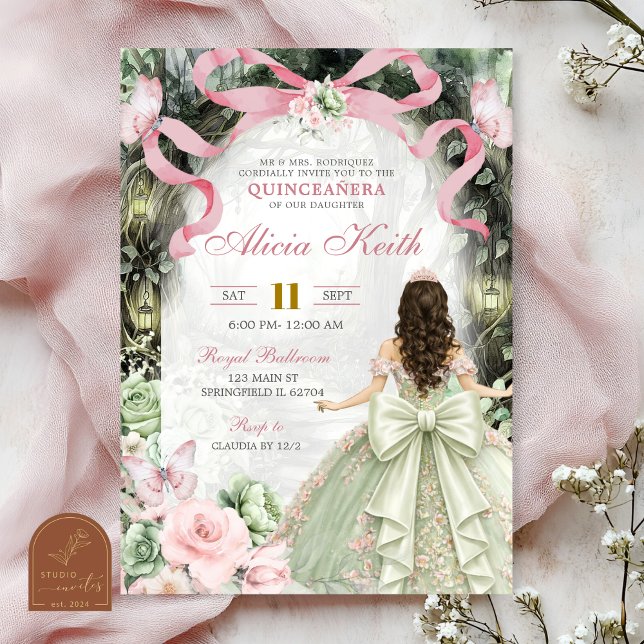 Whimsical Forest Pink Sage Bow Coquette Butterfly  Invitation (Creator Uploaded)