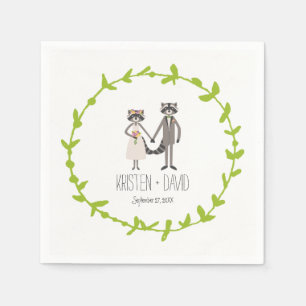 Whimsical Forest Raccoons Rustic Wedding Napkin