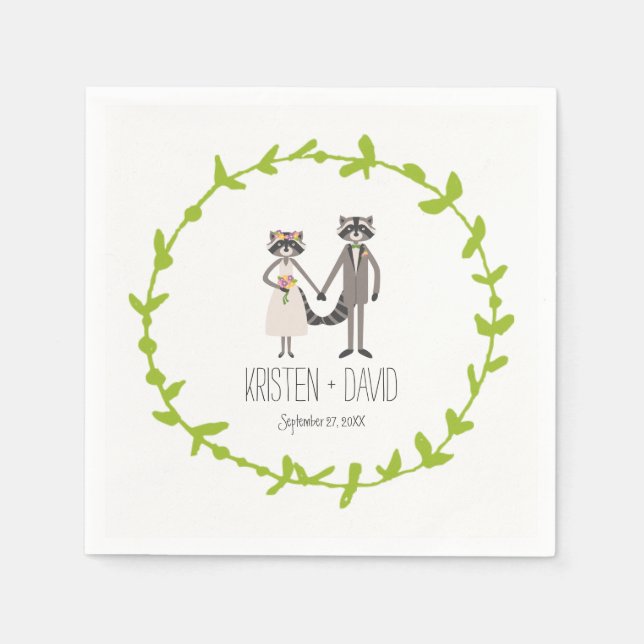 Whimsical Forest Raccoons Rustic Wedding Napkin (Front)