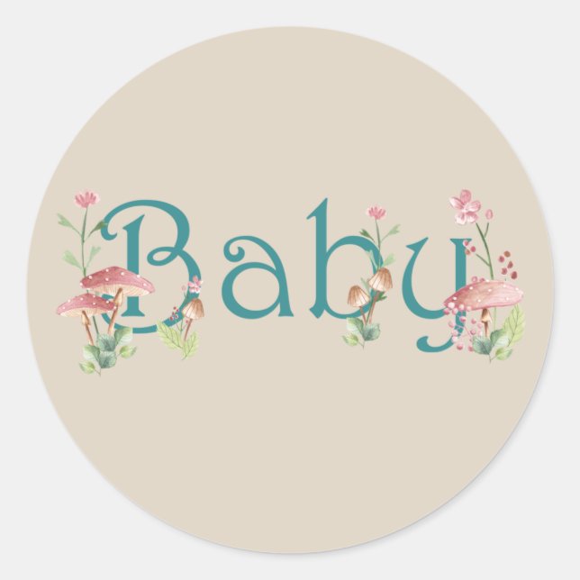 Whimsical Forest Theme with Mushrooms Baby Shower Classic Round Sticker (Front)