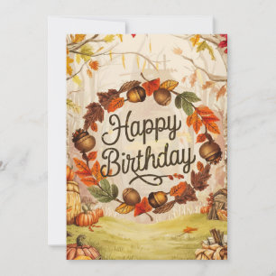 Whimsical Forest Warm Autumn Fall Happy Birthday Card
