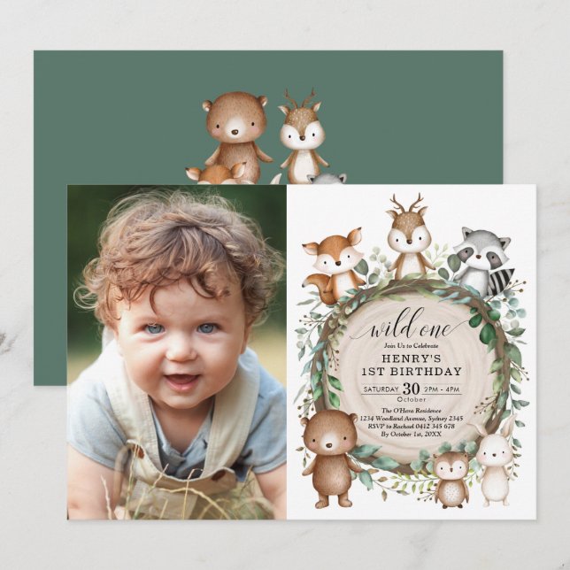 Whimsical Forest Woodland Animal Wild One Birthday Invitation (Front/Back)