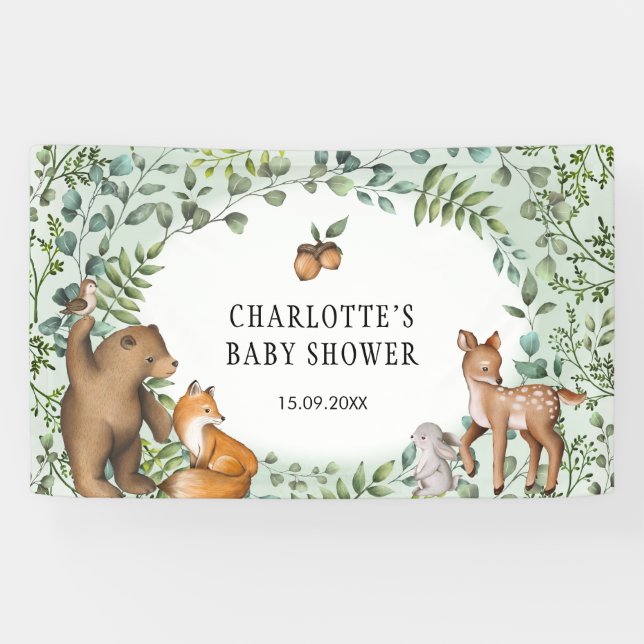 Whimsical Forest Woodland Animals Welcome Baby Banner (Horizontal)