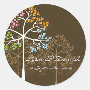 Whimsical Four Seasons Trees Brown Wedding Sticker