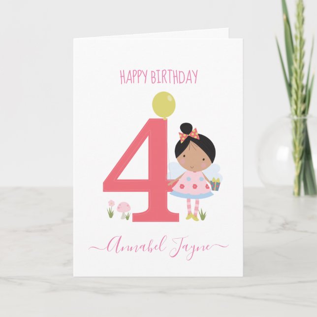 Whimsical Fourth birthday fairy girls cute Card (Front)