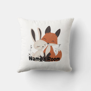 Whimsical Fox and Hare Pillow for Kids Room Decor