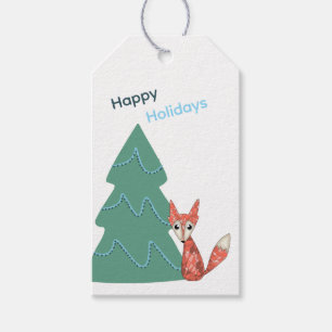 Whimsical Fox and Tree Christmas Gift Tag